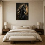 Black Stallion Black & Gold Wall Art Canvas Print showcased in an elegant minimalist interior