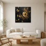 Golden Finch Black & Gold Wall Art Canvas Print styled in a refined neutral interior