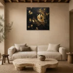 Golden Finch Black & Gold Wall Art Canvas Print presented in a sophisticated home setting