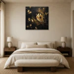 Golden Finch Black & Gold Wall Art Canvas Print showcased in an elegant minimalist interior