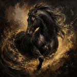 Charging Black Horse Black & Gold Wall Art Canvas Print