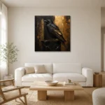 Golden Raven Black & Gold Wall Art Canvas Print styled in a refined neutral interior