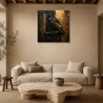 Golden Raven Black & Gold Wall Art Canvas Print presented in a sophisticated home setting