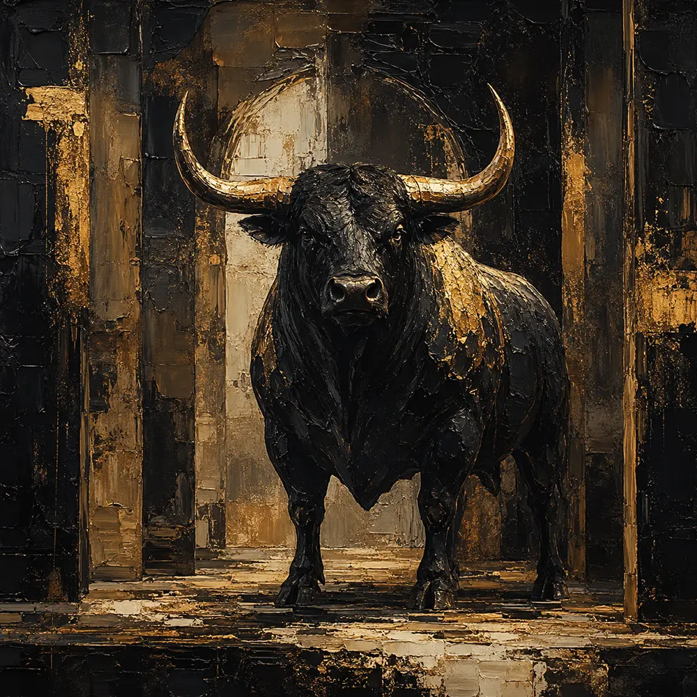 Golden Bull Black & Gold Wall Art Canvas Print