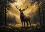 Forest Stag Black & Gold Wall Art Canvas Print