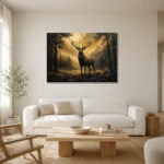 Forest Stag Black & Gold Wall Art Canvas Print styled in a refined neutral interior