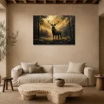 Forest Stag Black & Gold Wall Art Canvas Print presented in a sophisticated home setting