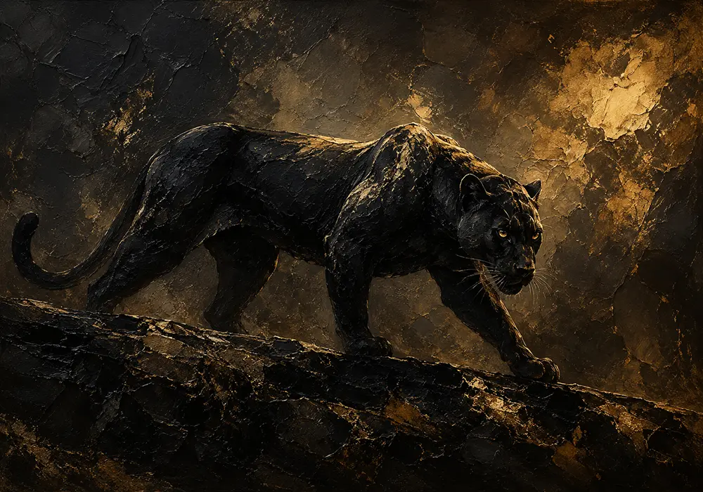 Shadow Panther Black & Gold Wall Art Canvas Print