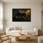 Shadow Panther Black & Gold Wall Art Canvas Print styled in a refined neutral interior