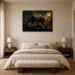 Shadow Panther Black & Gold Wall Art Canvas Print showcased in an elegant minimalist interior