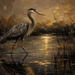 Golden Marsh Heron Black & Gold Wall Art Canvas Print
