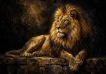 Resting Golden Lion Black & Gold Wall Art Canvas Print