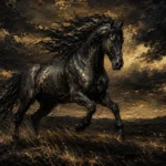 Galloping Black Horse Black & Gold Wall Art Canvas Print