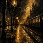 Midnight Rail Station Black & Gold Wall Art Canvas Print