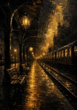 Midnight Rail Station Black & Gold Wall Art Canvas Print