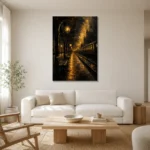 Midnight Rail Station Black & Gold Wall Art Canvas Print styled in a refined neutral interior