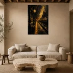 Midnight Rail Station Black & Gold Wall Art Canvas Print presented in a sophisticated home setting