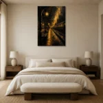Midnight Rail Station Black & Gold Wall Art Canvas Print showcased in an elegant minimalist interior
