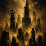 Golden Metropolis Skyline Black & Gold Wall Art Canvas Print