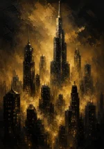 Golden Metropolis Skyline Black & Gold Wall Art Canvas Print