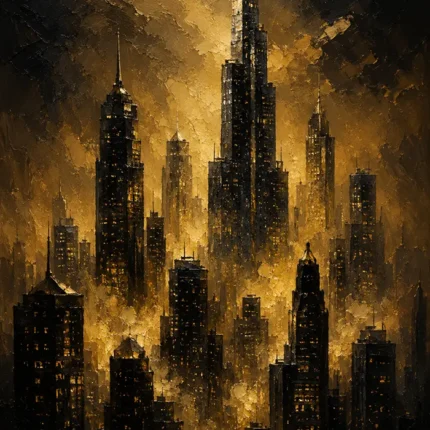 Golden Metropolis Skyline Black & Gold Wall Art Canvas Print