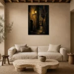 Lantern Alley Black & Gold Wall Art Canvas Print presented in a sophisticated home setting