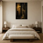 Lantern Alley Black & Gold Wall Art Canvas Print showcased in an elegant minimalist interior