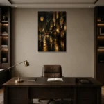 Art Deco Boulevard Black & Gold Wall Art Canvas Print displayed in a contemporary gallery-inspired room