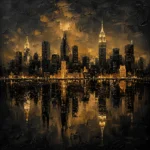Reflected Skyline Black & Gold Wall Art Canvas Print