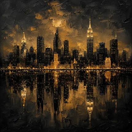Reflected Skyline Black & Gold Wall Art Canvas Print