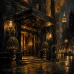 Noir Hotel Entrance Black & Gold Wall Art Canvas Print