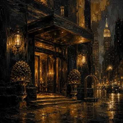 Noir Hotel Entrance Black & Gold Wall Art Canvas Print