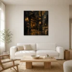 Noir Hotel Entrance Black & Gold Wall Art Canvas Print styled in a refined neutral interior