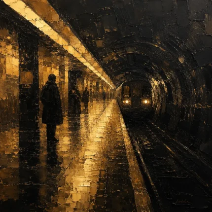 Underground Platform Black & Gold Wall Art Canvas Print