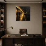 Underground Platform Black & Gold Wall Art Canvas Print displayed in a contemporary gallery-inspired room