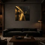 Underground Platform Black & Gold Wall Art Canvas Print shown in a warm modern interior