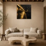 Underground Platform Black & Gold Wall Art Canvas Print presented in a sophisticated home setting