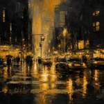 Rainy Midtown Crossing Black & Gold Wall Art Canvas Print