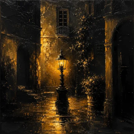 Courtyard Lantern Black & Gold Wall Art Canvas Print
