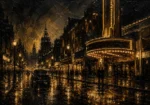 Theater Marquee Boulevard Black & Gold Wall Art Canvas Print