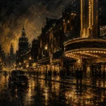 Theater Marquee Boulevard Black & Gold Wall Art Canvas Print