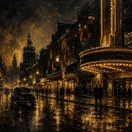 Theater Marquee Boulevard Black & Gold Wall Art Canvas Print