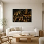 Theater Marquee Boulevard Black & Gold Wall Art Canvas Print styled in a refined neutral interior