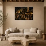 Theater Marquee Boulevard Black & Gold Wall Art Canvas Print presented in a sophisticated home setting