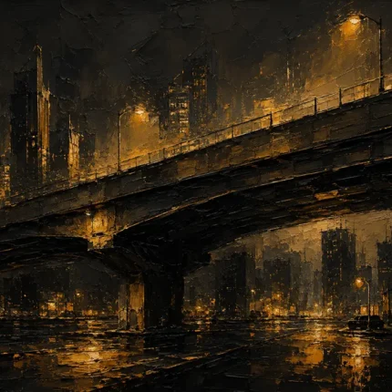 Midnight Overpass Black & Gold Wall Art Canvas Print