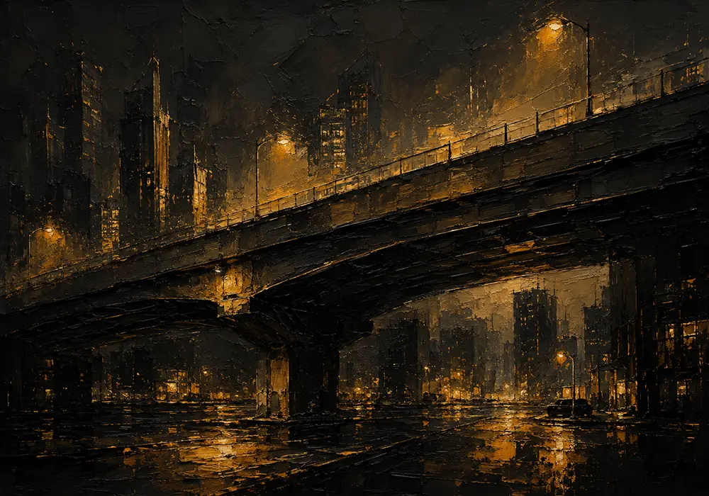 Midnight Overpass Black & Gold Wall Art Canvas Print