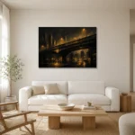 Midnight Overpass Black & Gold Wall Art Canvas Print styled in a refined neutral interior