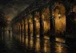 Arcaded Promenade Black & Gold Wall Art Canvas Print
