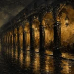 Arcaded Promenade Black & Gold Wall Art Canvas Print