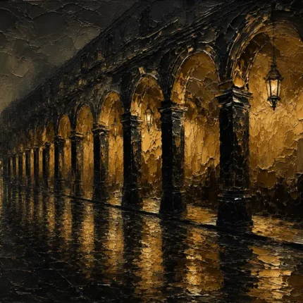 Arcaded Promenade Black & Gold Wall Art Canvas Print